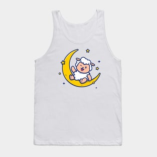 Cute Sheep Sitting On The Moon Tank Top